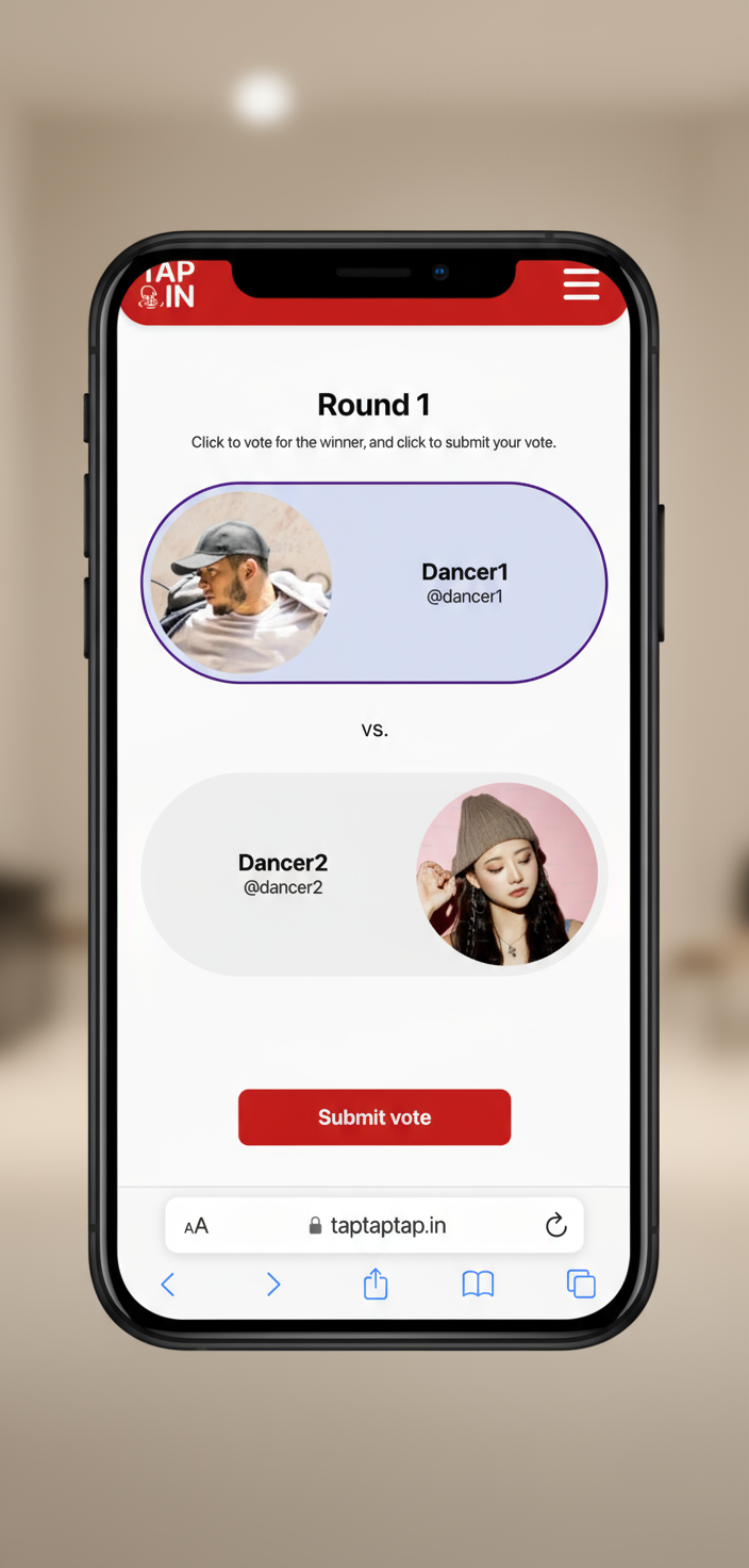 Mobile voting interface showing audience voting screen